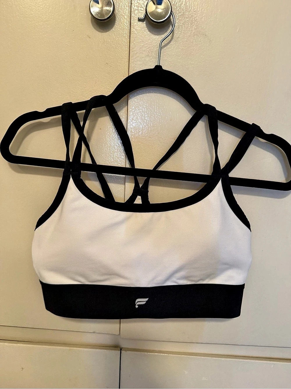 Fabletics Principal Longline Medium Impact Sports Bra White & Black